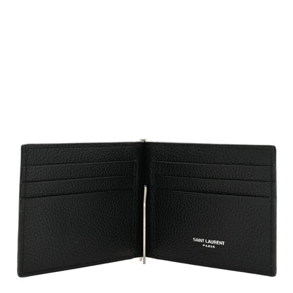 Saint Laurent Grained Calfskin Cassandre Shadow Bill Clip Wallet Black 5 of 11