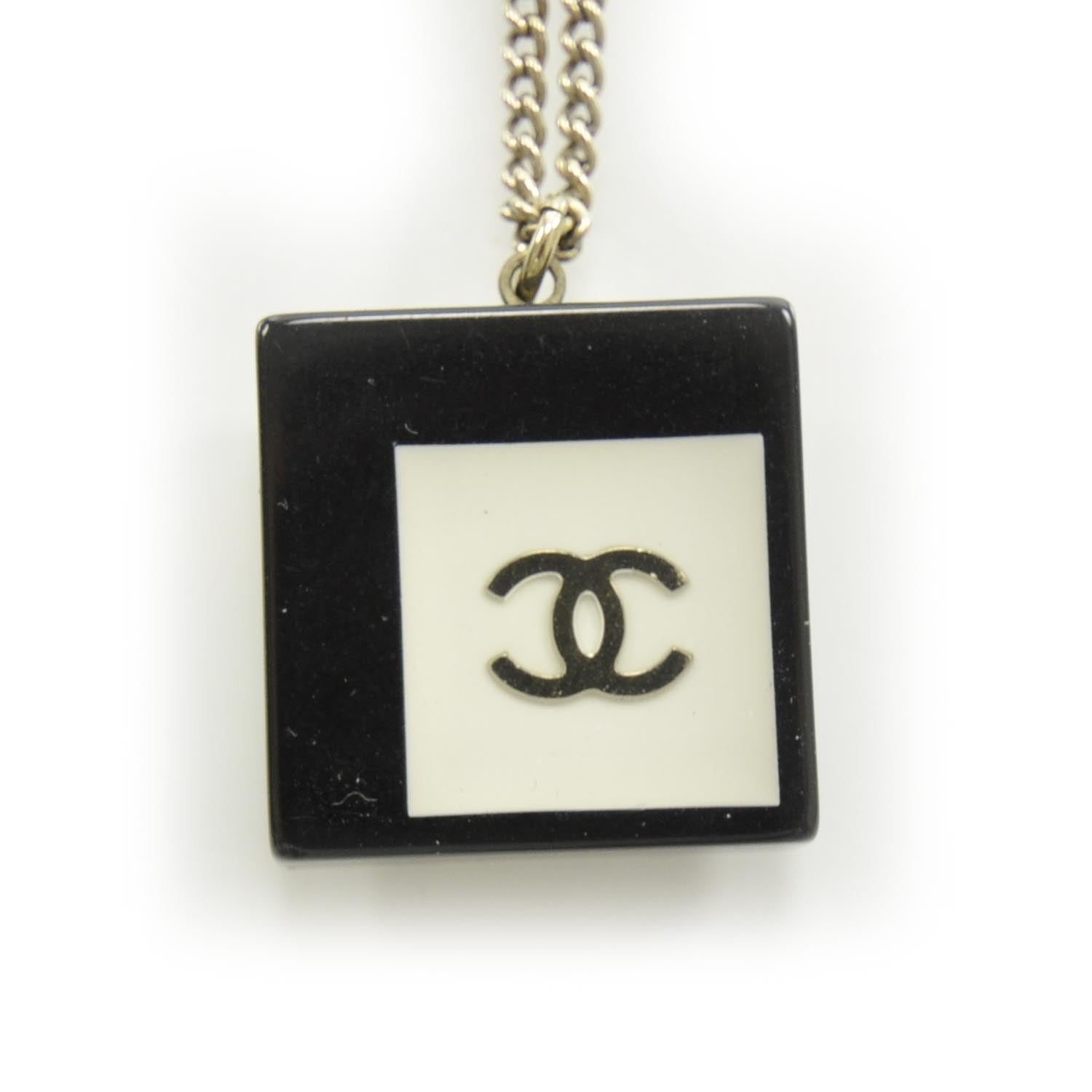 Chanel Resin Crystal Geometric Square Necklace Black 4 of 5