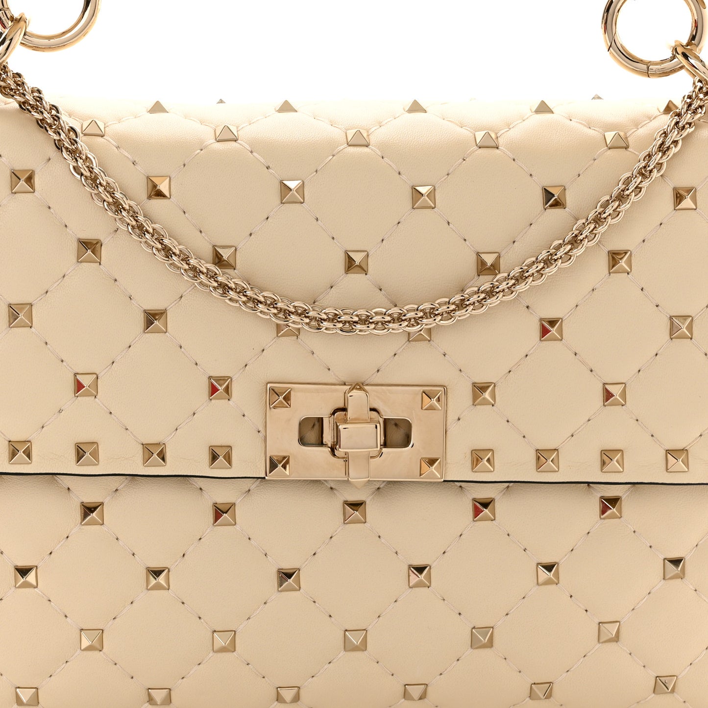 Nappa Medium Rockstud Spike Shoulder Bag Light Ivory