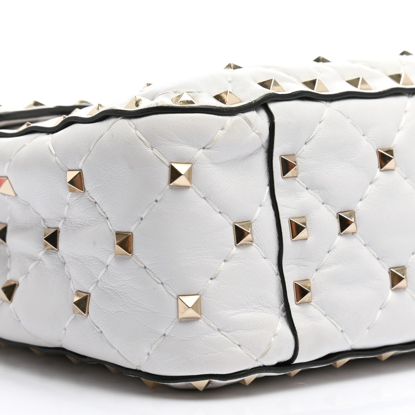 Lambskin VLTN Print Medium Rockstud Spike Shoulder Bag Optic White Black