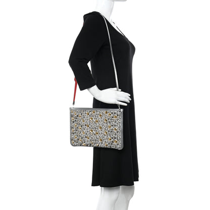 Christian Louboutin Patent Calfskin Glitter Studded Loubiclutch Crossbody Clutch Silver 2 of 11