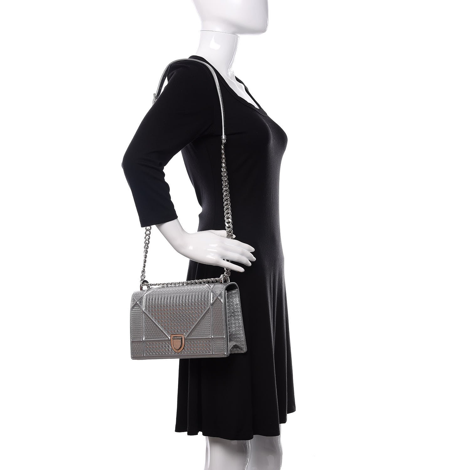 Christian Dior Metallic Patent Micro-Cannage Medium Diorama Flap Bag Silver 2 of 9