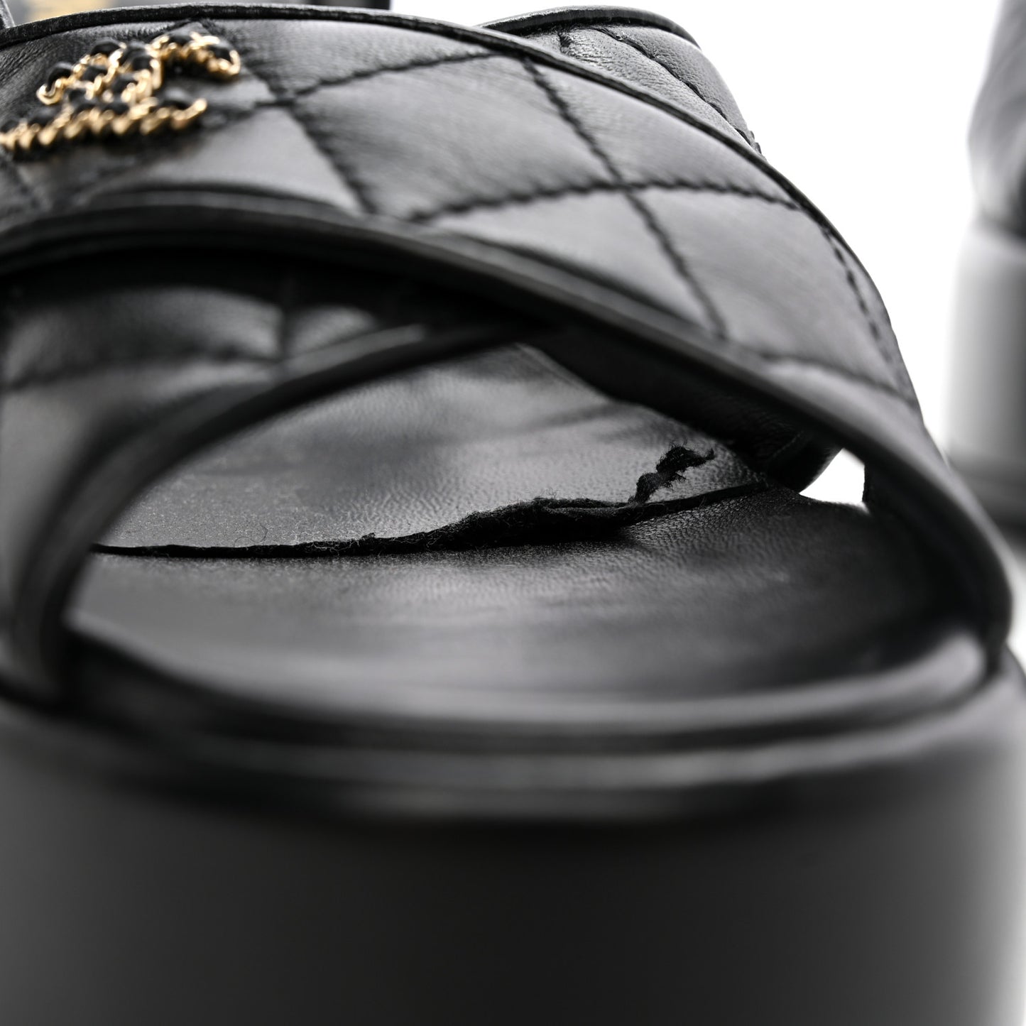 Lambskin Quilted CC Platform Sandals 39 Black