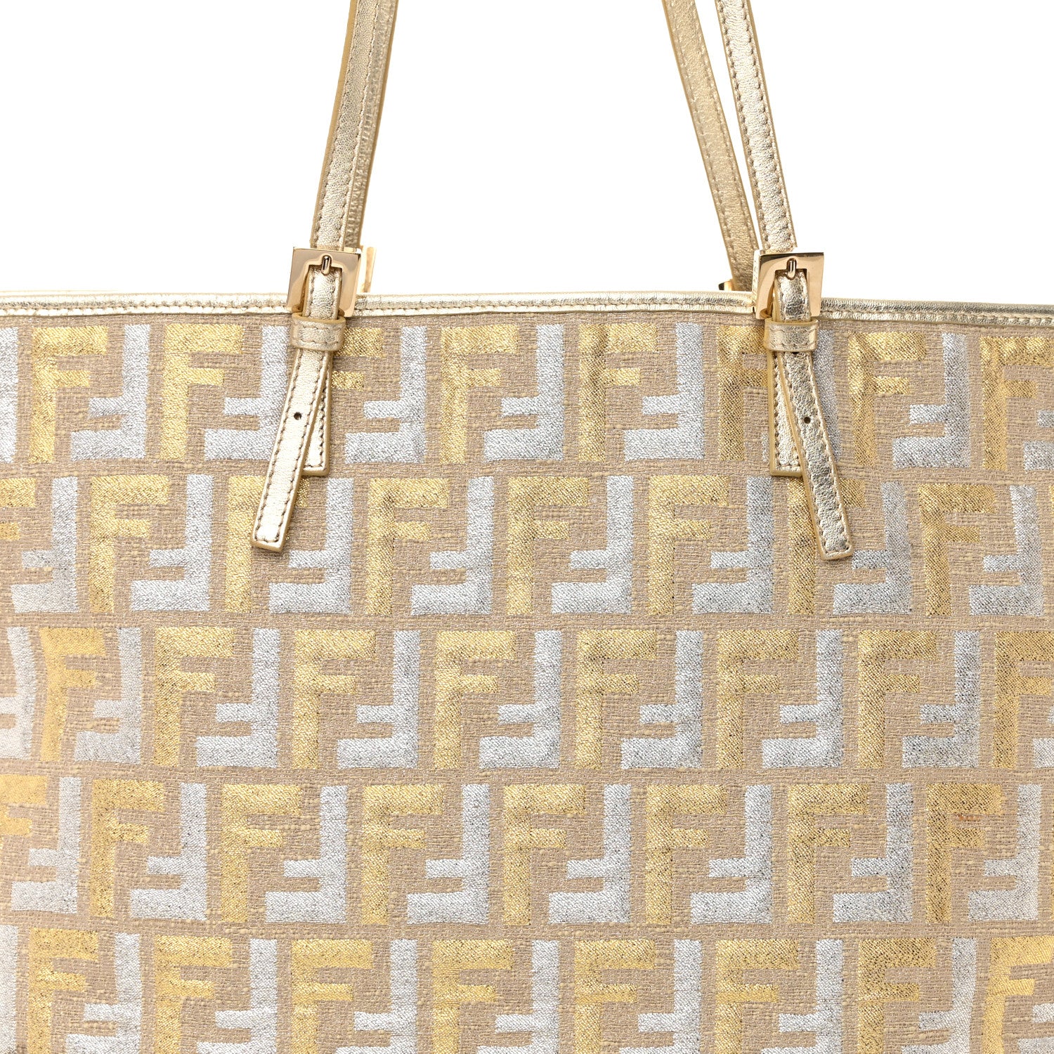 Fendi Metallic Canvas Zucca Roll Tote Beige Oro 8 of 18