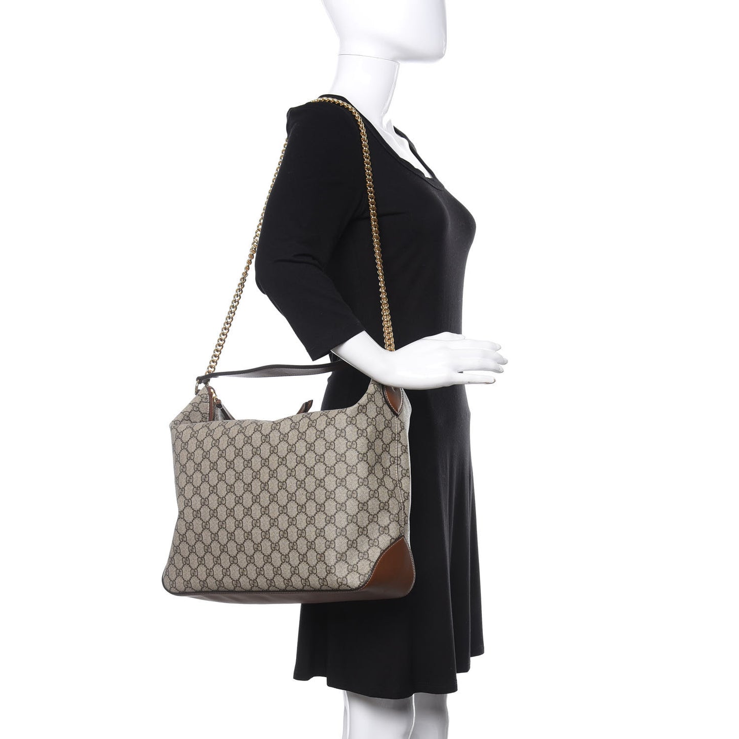 GG Supreme Monogram Large Linea A Hobo Light Brown