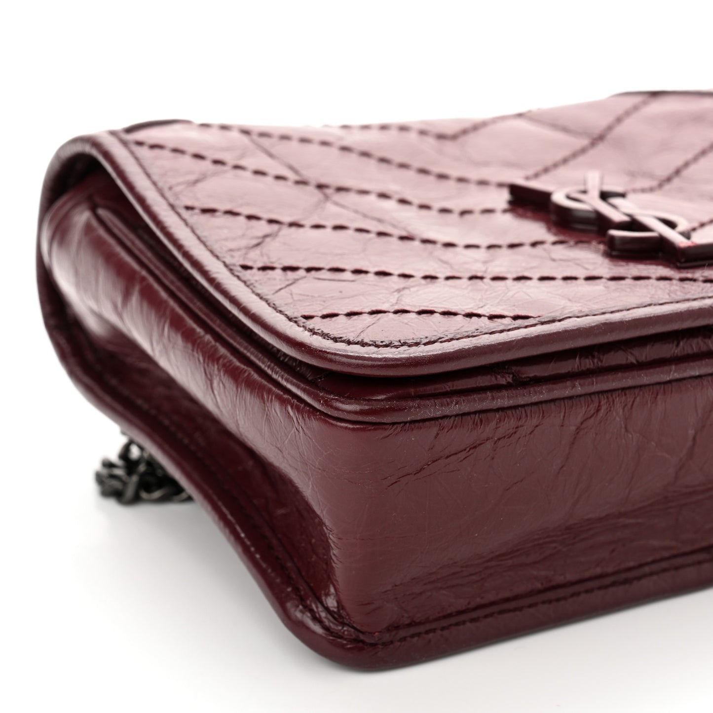 Crinkled Calfskin Matelasse Monogram Niki Chain Wallet Dark Legion Red