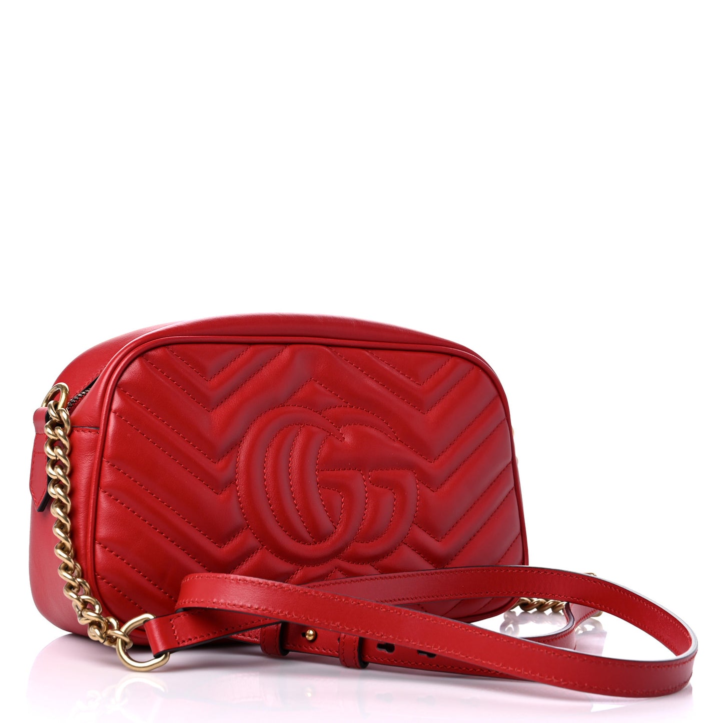 Calfskin Matelasse Small GG Marmont Chain Shoulder Bag Hibiscus Red