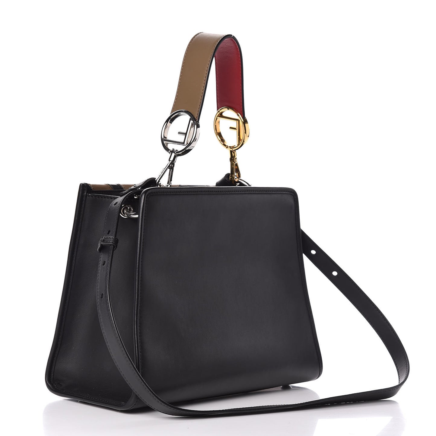 Vitello Century F is Fendi FF Diagonal Inlay Small Runaway Satchel Fango Black Fragola