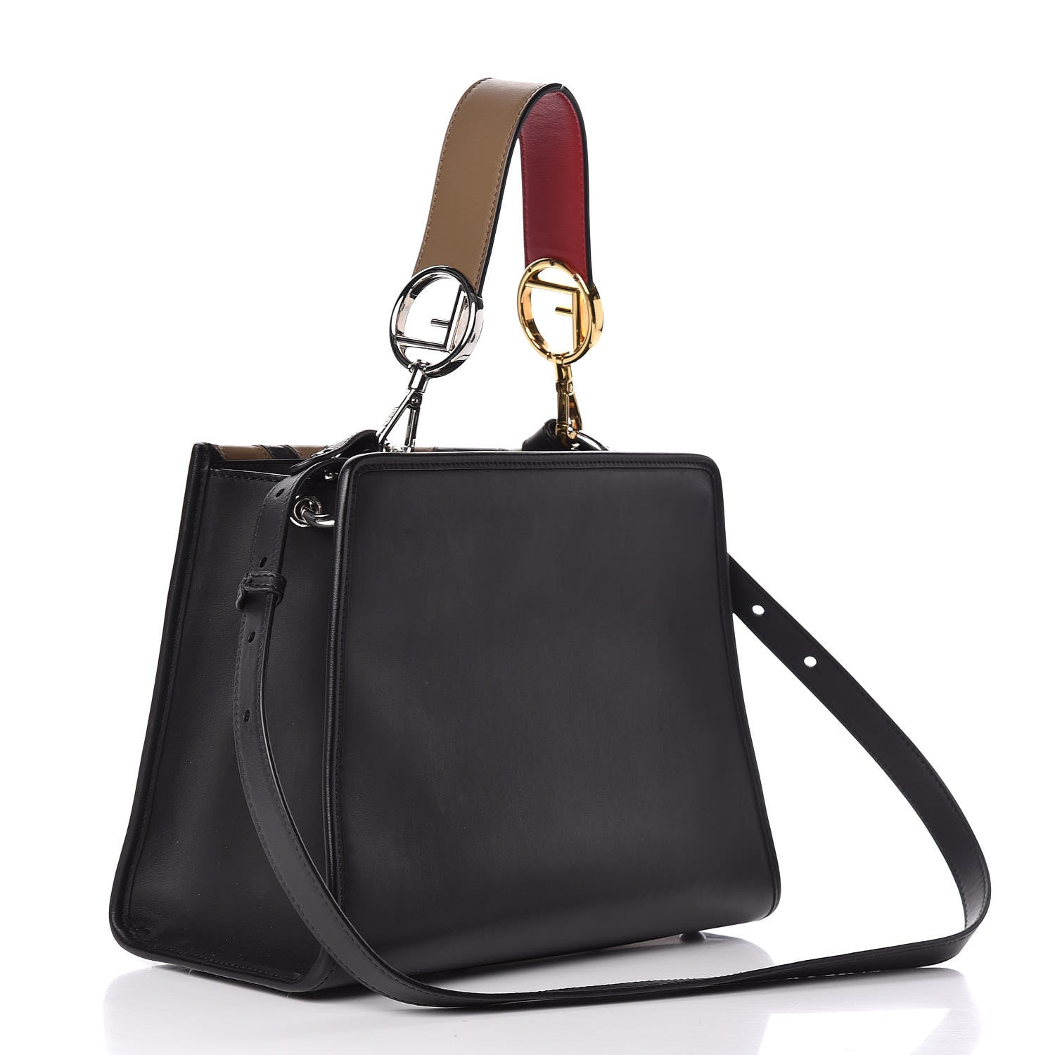 Fendi Vitello Century F is Fendi FF Diagonal Inlay Small Runaway Satchel Fango Black Fragola 3 of 11