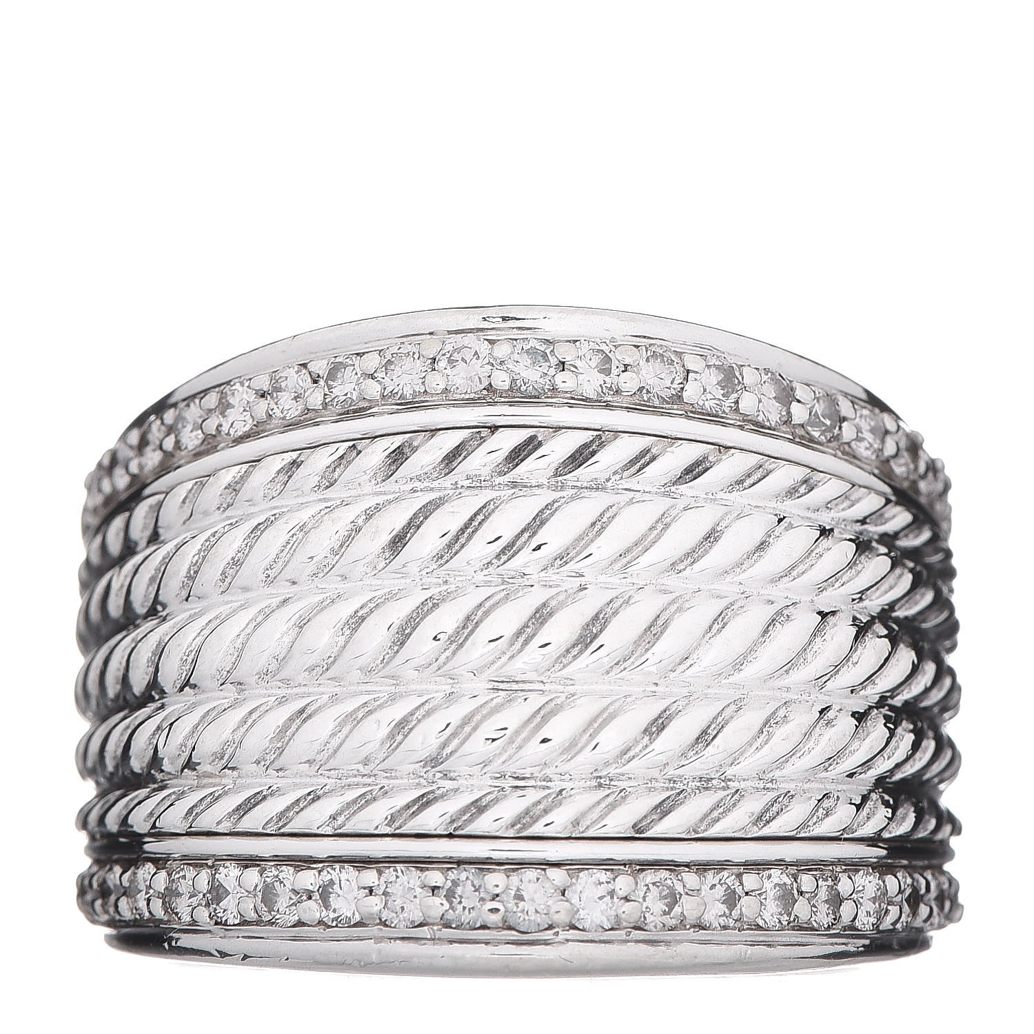 David Yurman Sterling Silver Diamond Cable Cigar Band Ring 54 7 1 of 5