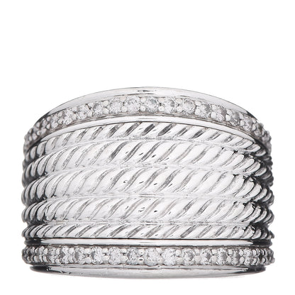 David Yurman Sterling Silver Diamond Cable Cigar Band Ring 54 7 1 of 5