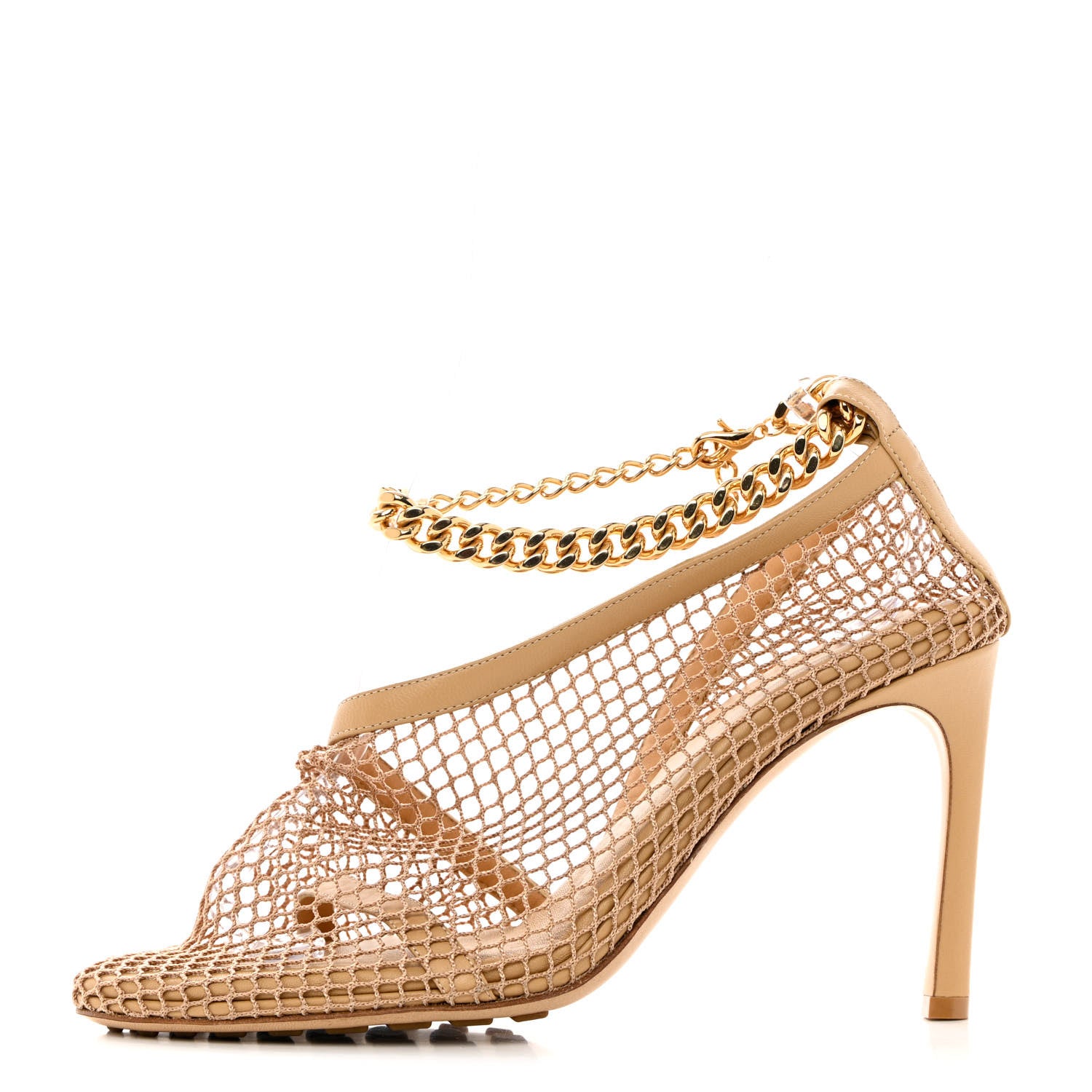 Bottega Veneta Mesh Nappa Chunky Chain Sandals 38 Beige Pony 1 of 10