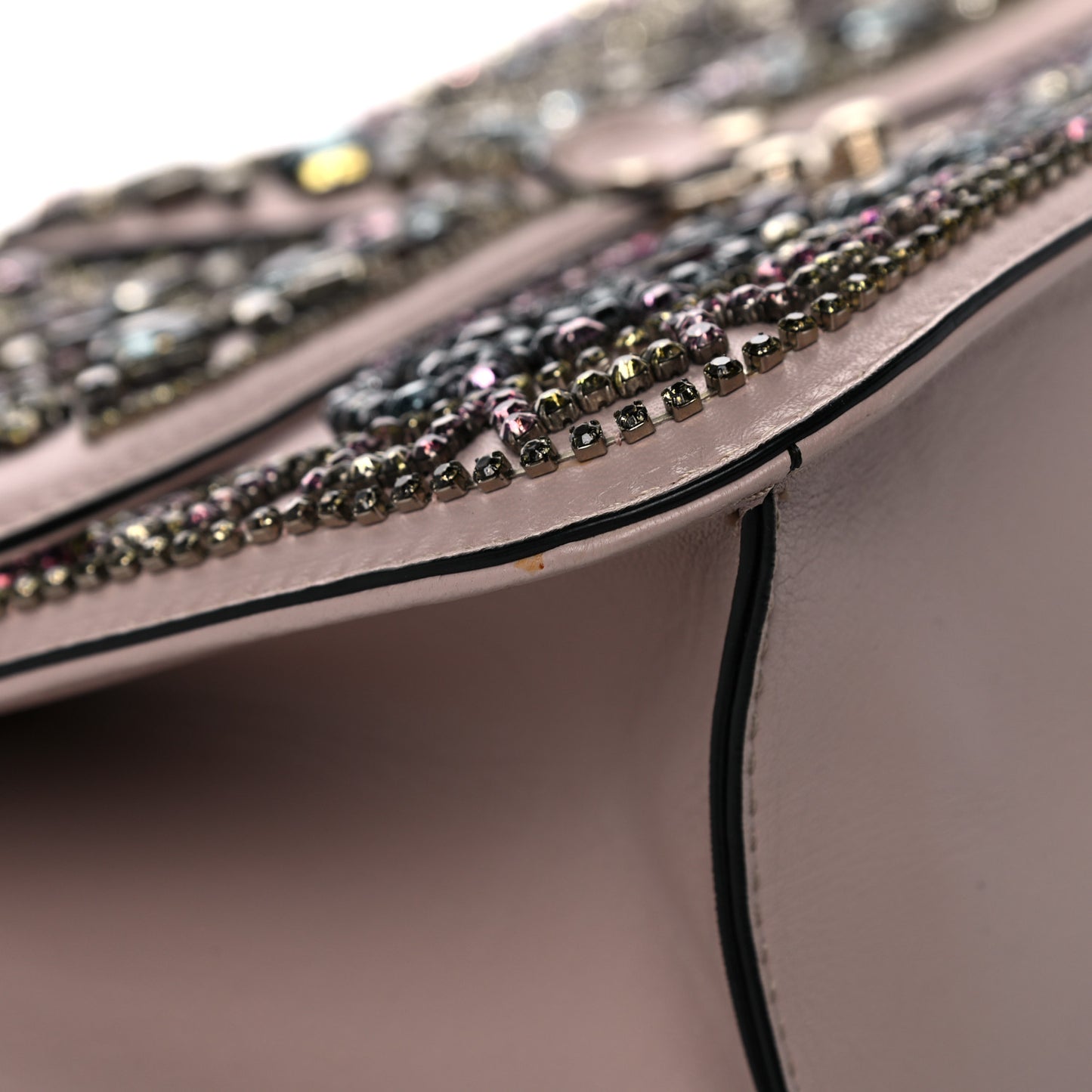 Vitello Crystal Embellished Medium Glam Lock Rockstud Flap Poudre