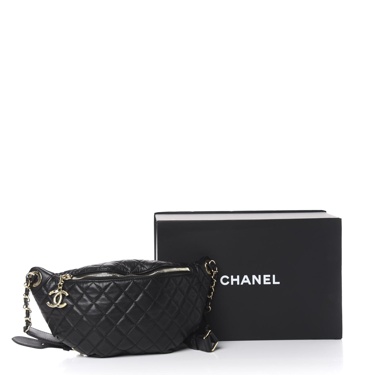 Lambskin Quilted Banane Waist Bag Fanny Pack Black