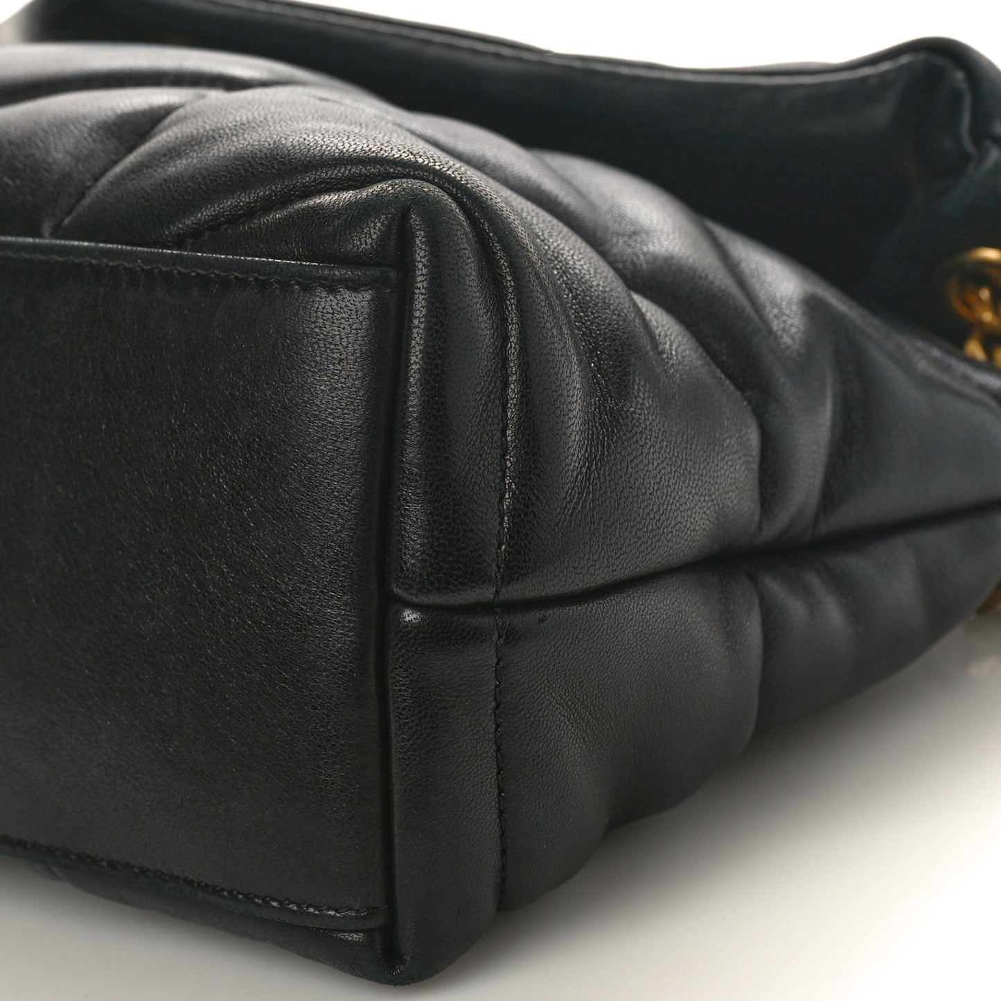 Lambskin Quilted Small Loulou Puffer Monogram Chain Satchel Black