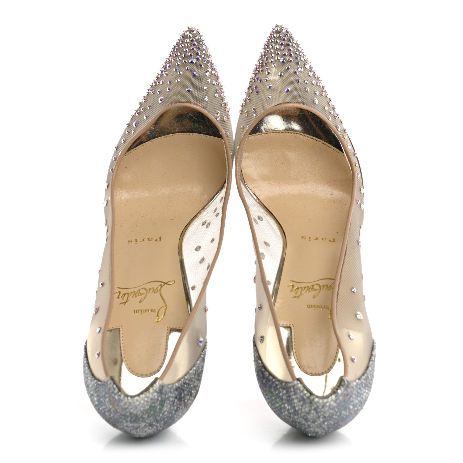 Christian Louboutin Rete Glitter Solaria Mini Specchio Strass Follies 100 Pumps 38.5 Pearl 2 of 8