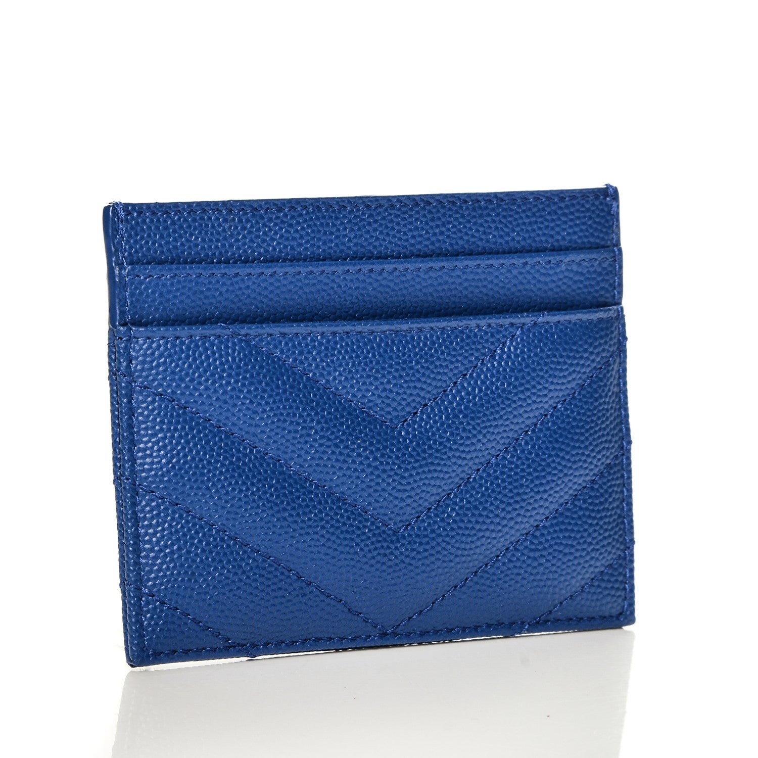 Saint Laurent Grain De Poudre Matelasse Chevron Monogram Credit Card Case Blue Majorelle 3 of 7