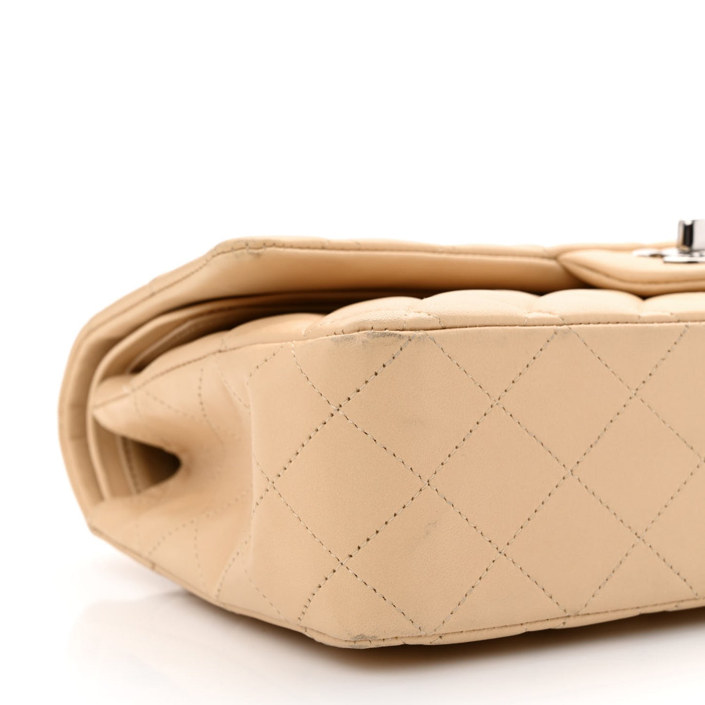 Lambskin Quilted Medium Double Flap Beige
