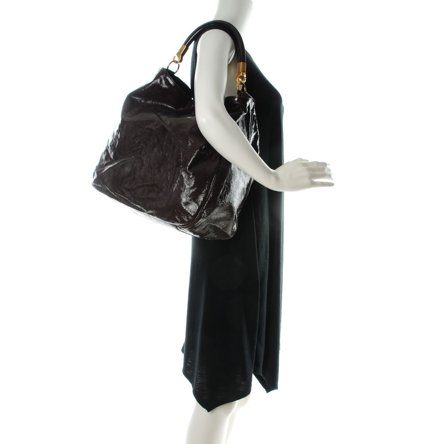 Textured Patent Large Roady Hobo Bordeaux