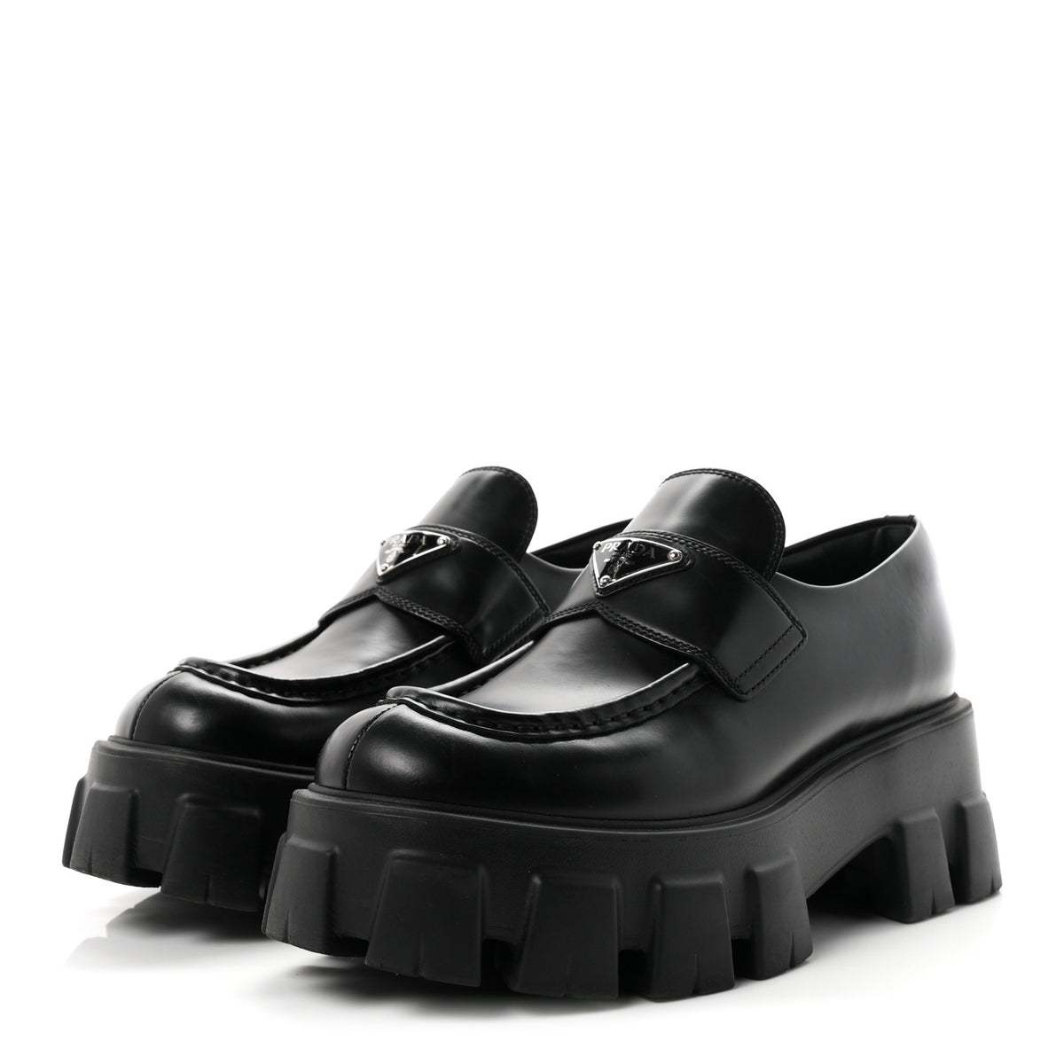 Spazzolato Rois Metal Triangle Logo Monolith 55mm Loafers 36.5 Black
