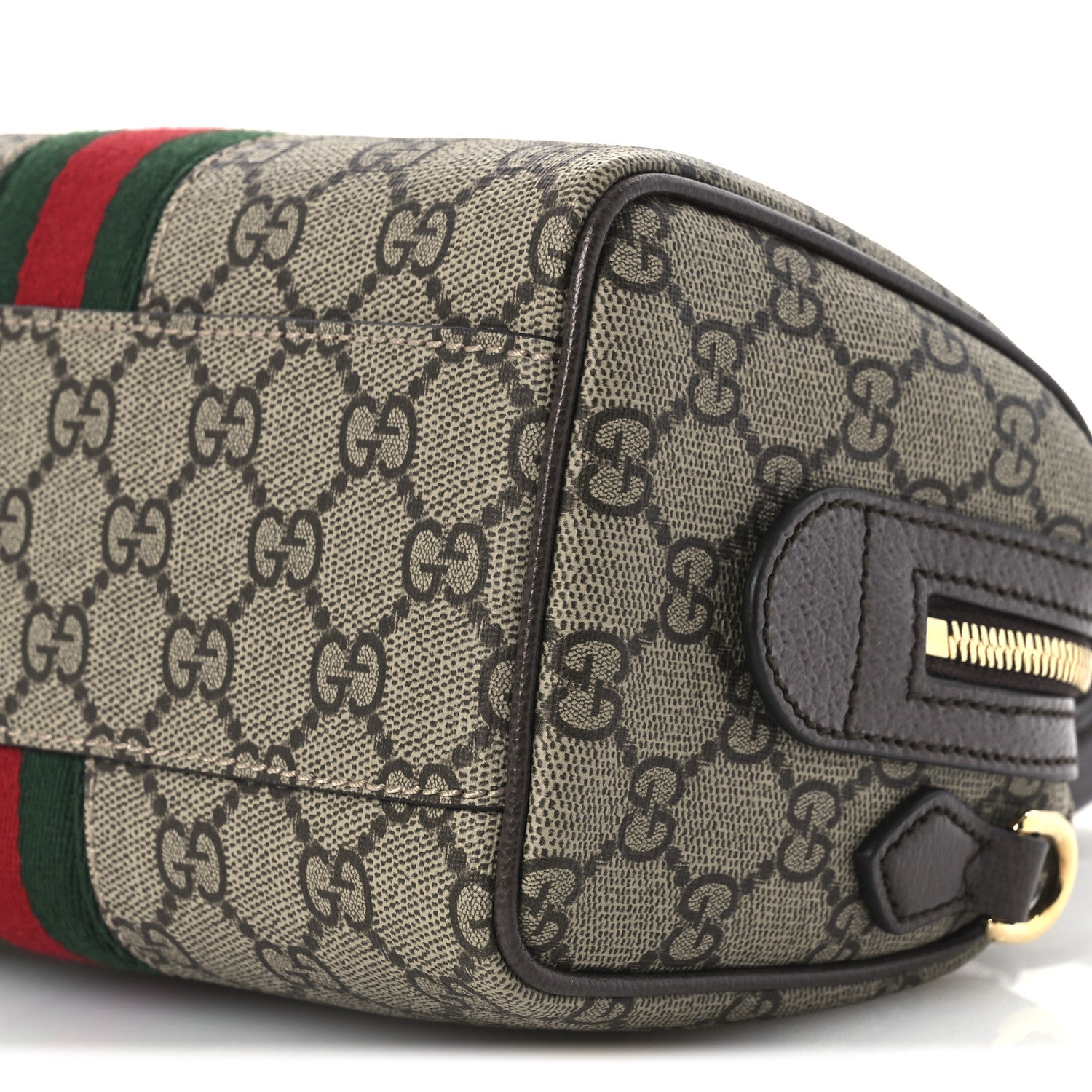 Gucci GG Supreme Monogram Textured Dollar Calfskin Web Mini Ophidia Top Handle Bag Beige Ebony New Acero 10 of 10