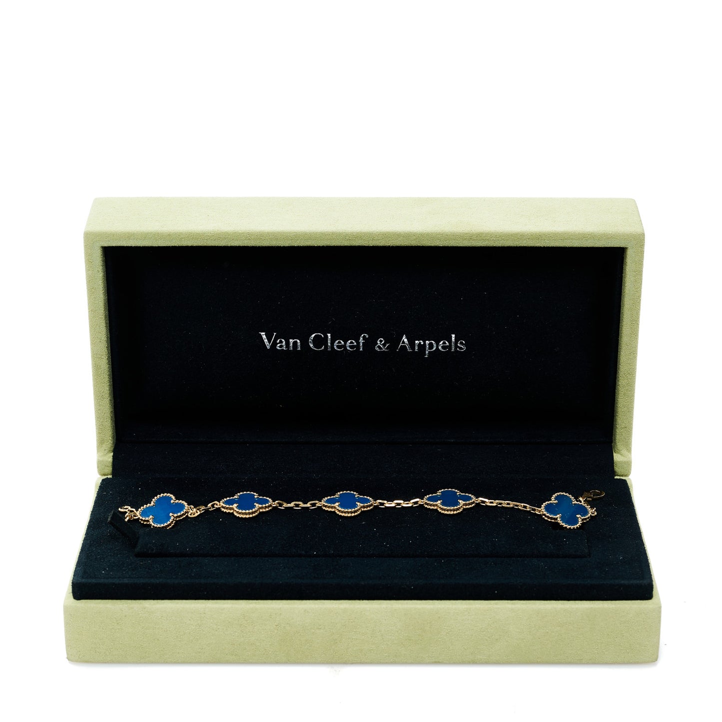 18K Yellow Gold Blue Agate 5 Motifs Vintage Alhambra Bracelet