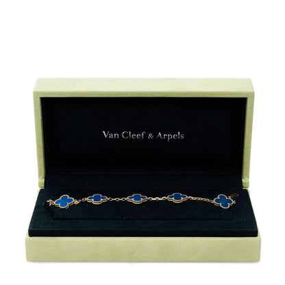 Van Cleef & Arpels 18K Yellow Gold Blue Agate 5 Motifs Vintage Alhambra Bracelet 5 of 5