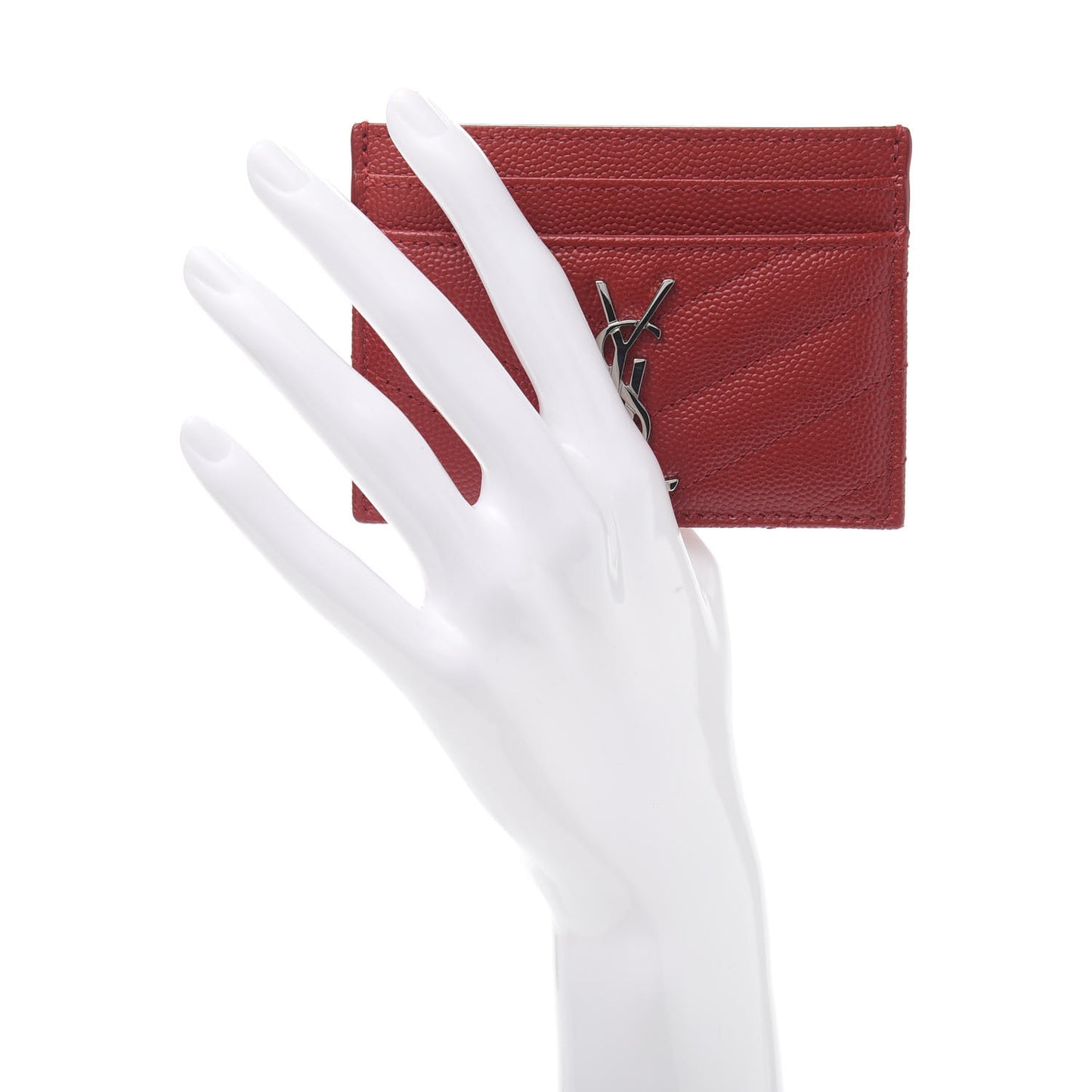 Grain De Poudre Matelasse Chevron Monogram Credit Card Case New Red