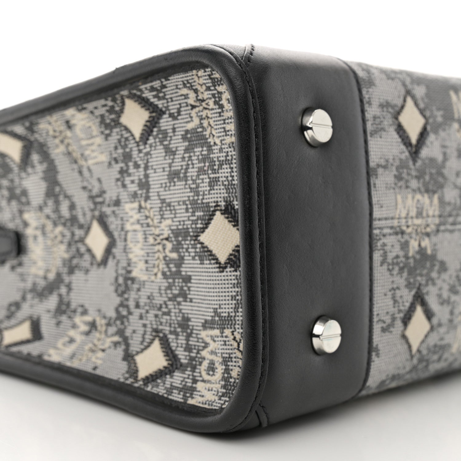 MCM Vintage Jacquard Monogram Small Munchen Tote Grey 9 of 13