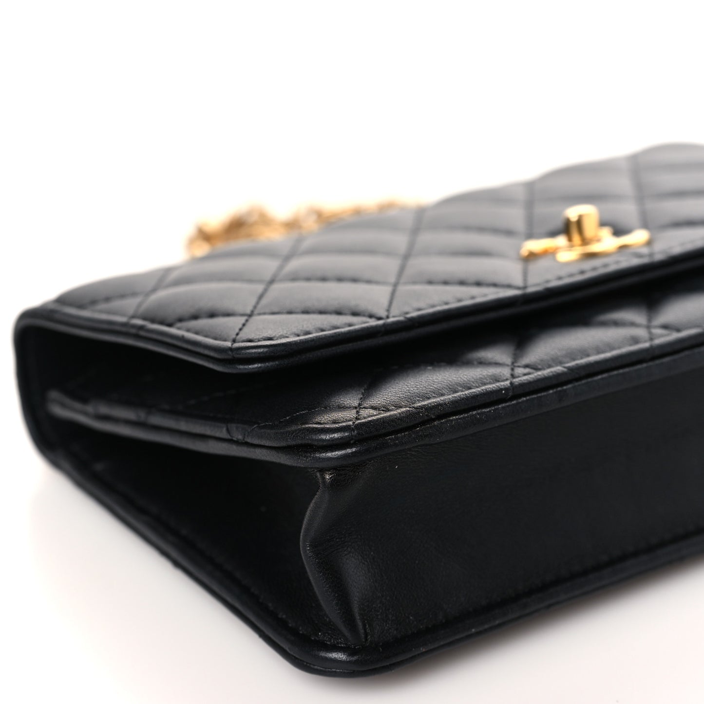 Lambskin Quilted Sweet Camellia Wallet on Chain WOC Black