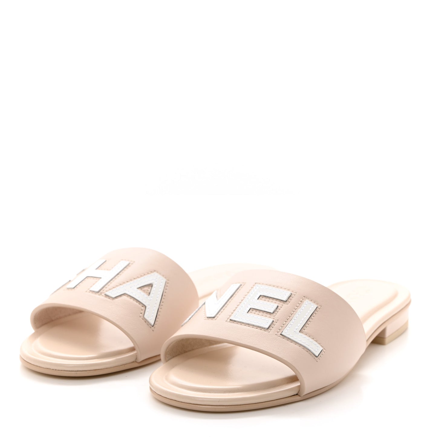 Calfskin Patent Calfskin Logo Mules 36 Ivory White