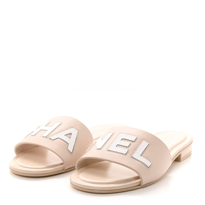 Chanel Calfskin Patent Calfskin Logo Mules 36 Ivory White 3 of 9