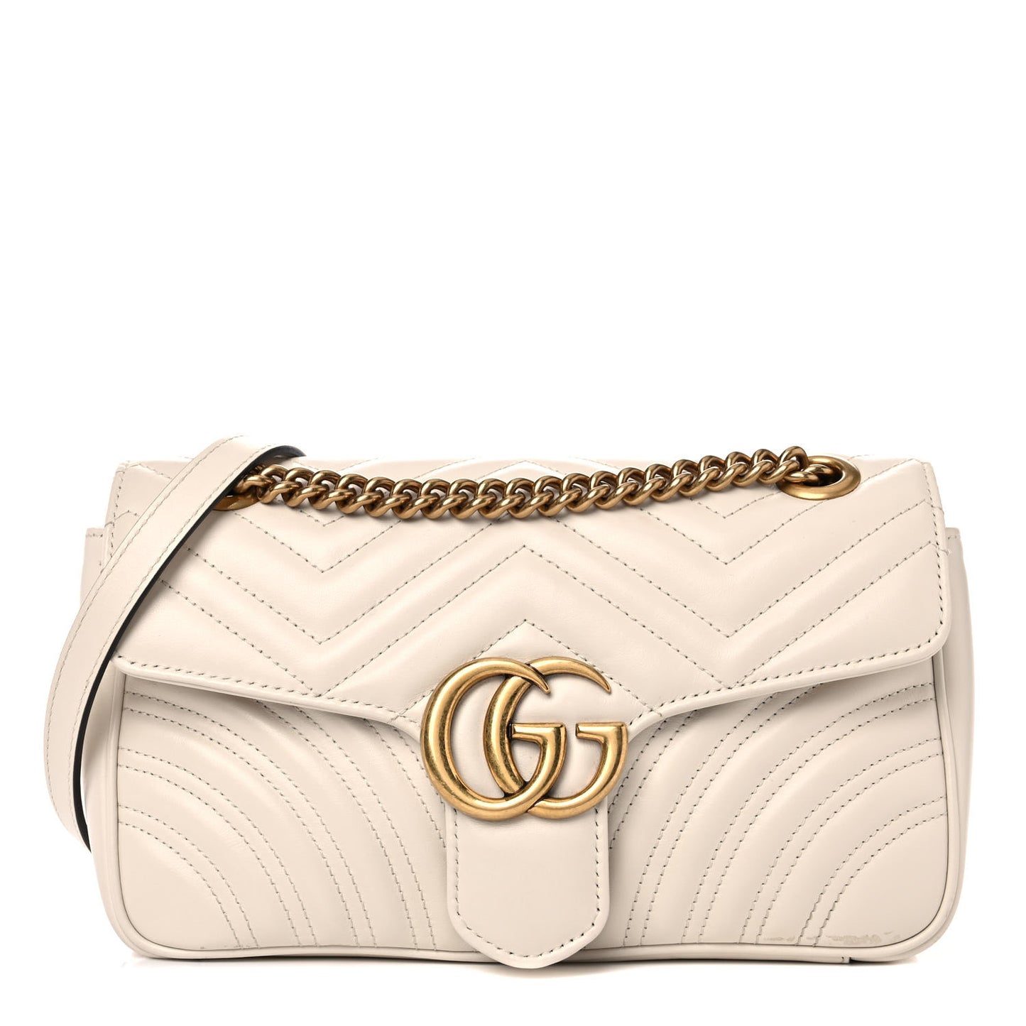 Calfskin Matelasse Small GG Marmont Shoulder Bag White