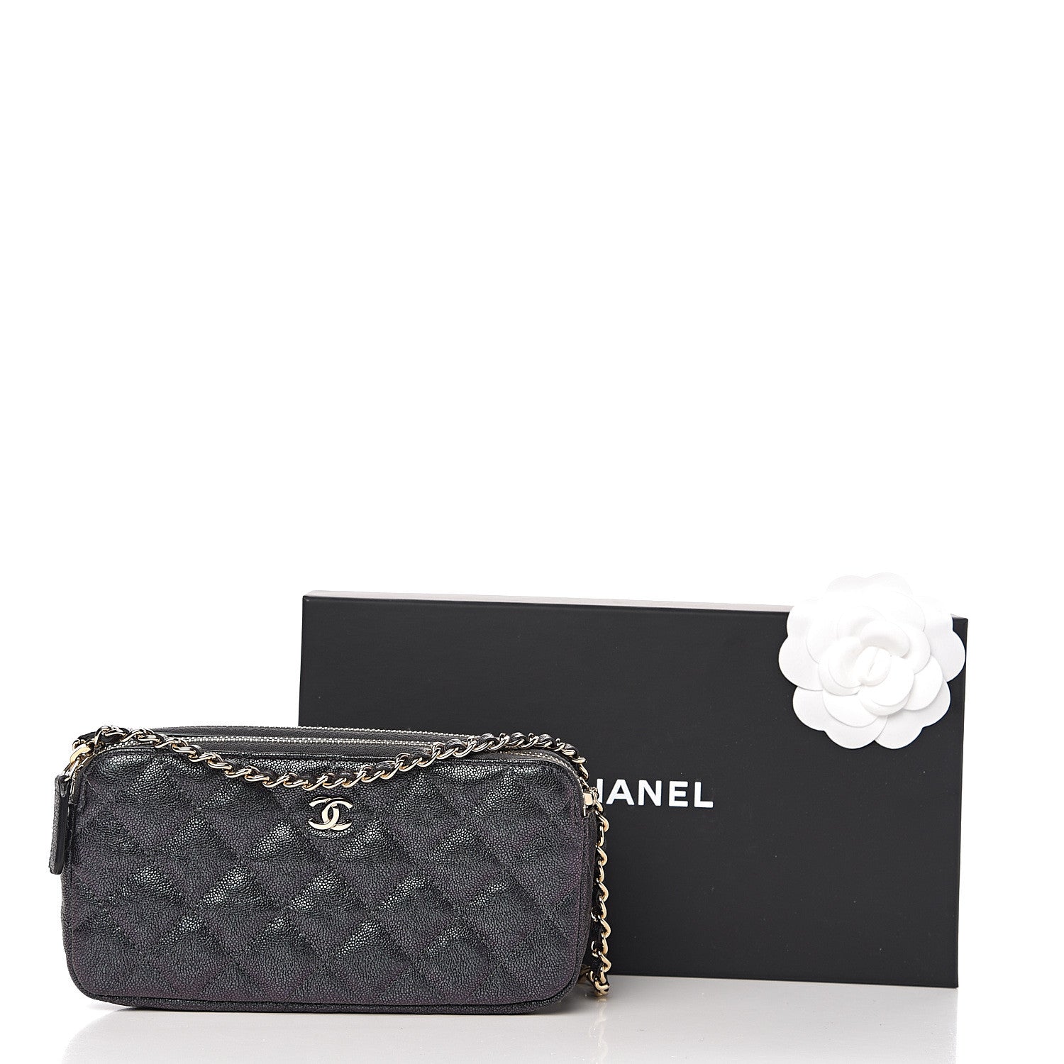 Chanel Iridescent Caviar Quilted Small Clutch With Chain Black 12 of 12