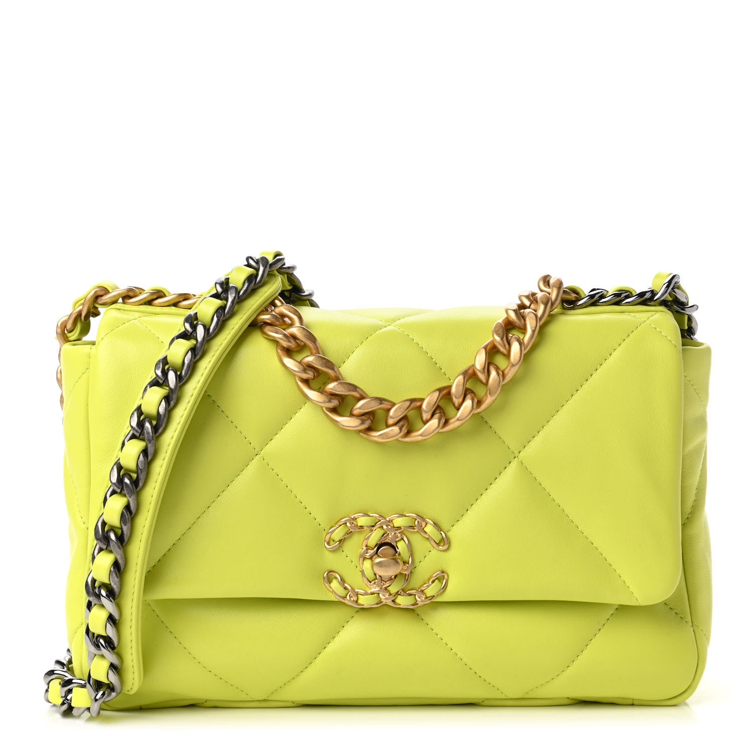 Chanel Lambskin Quilted Medium Chanel 19 Flap Neon Yellow 1 of 10