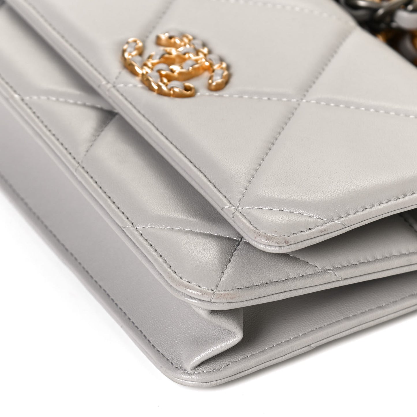 Lambskin Quilted Chanel 19 Wallet On Chain WOC Grey