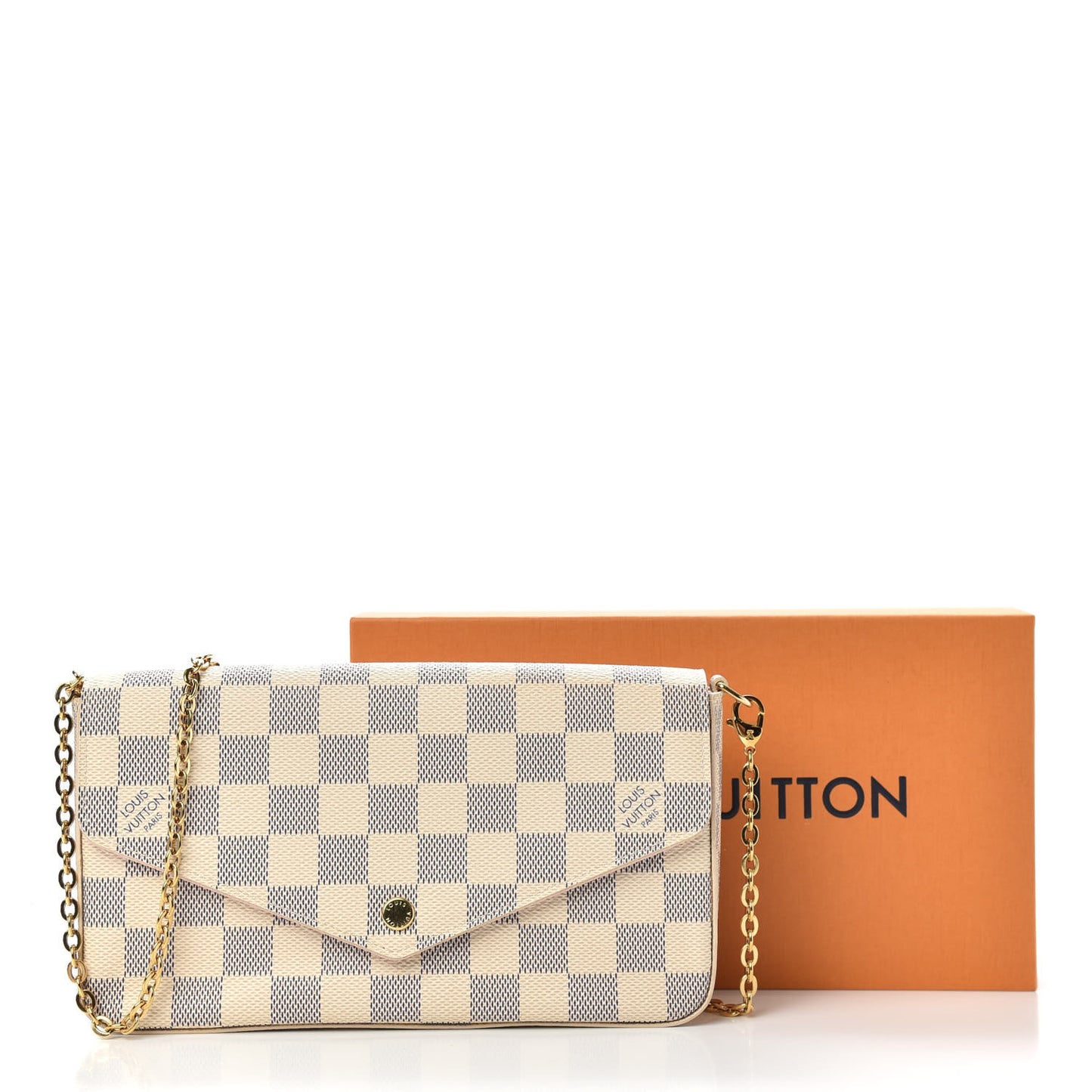 Damier Azur Pochette Felicie Chain Wallet Rose Ballerine