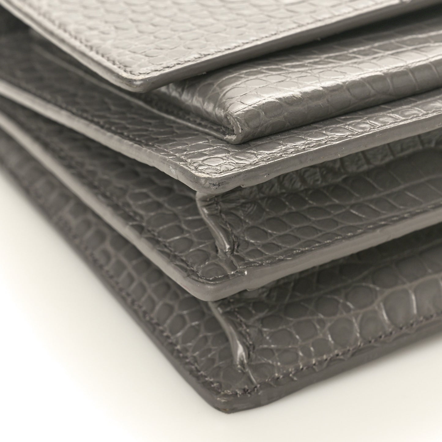 Calfskin Crocodile Embossed Medium Monogram Sunset  Fog