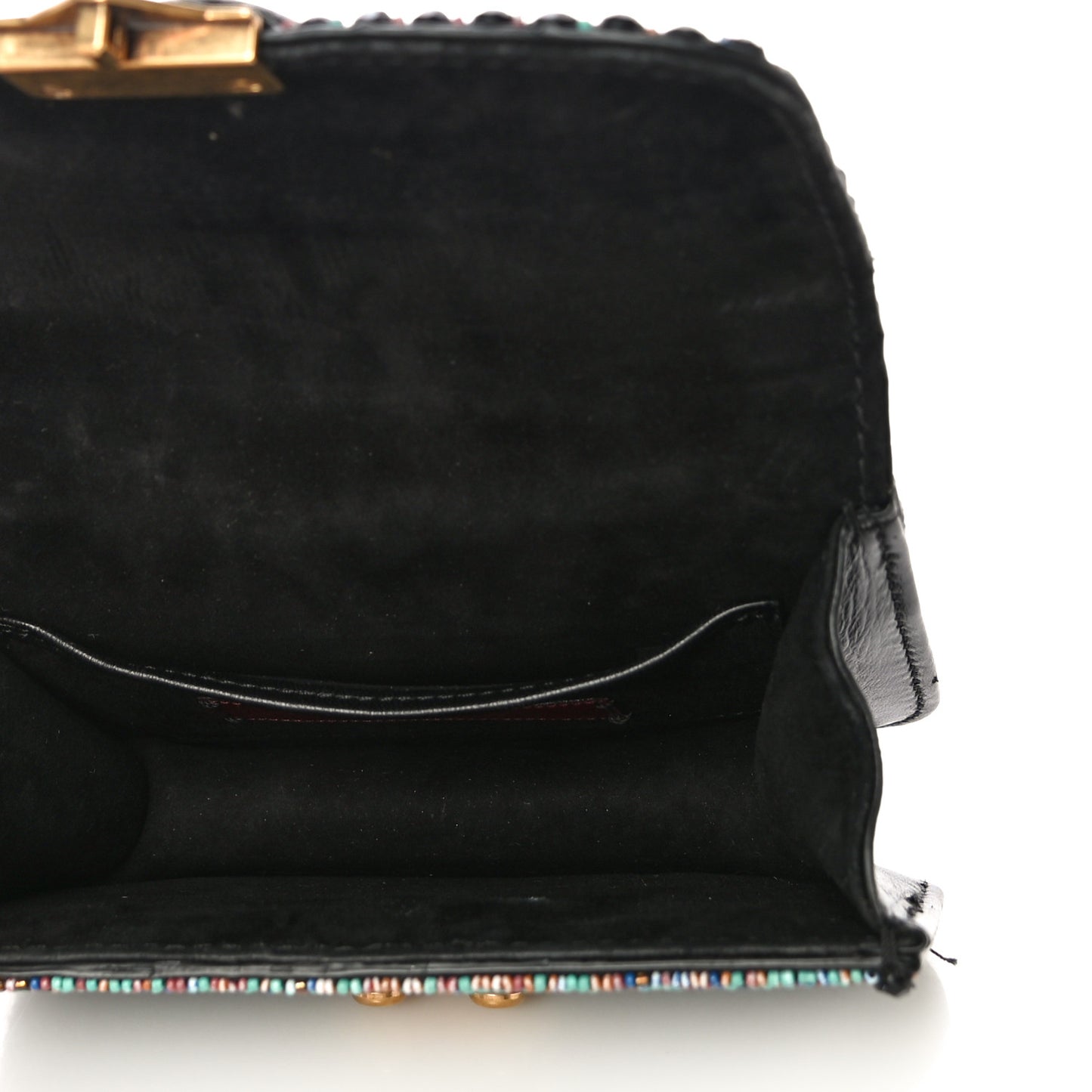 Vitello Beaded Small Glam Lock Rockstud Flap Black