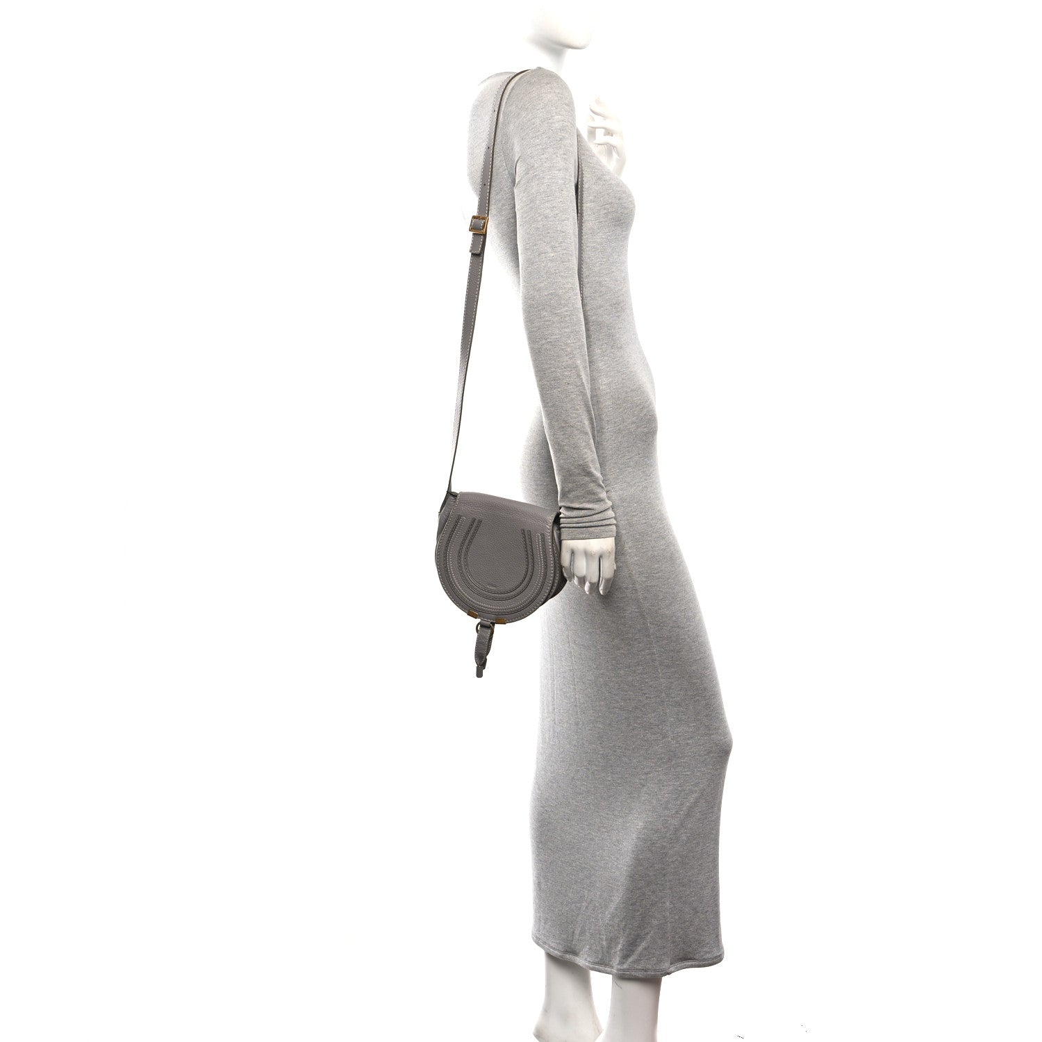 Chloe Calfskin Mini Marcie Round Crossbody Bag Cashmere Grey 2 of 12