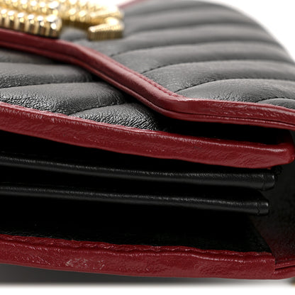 Gucci Vintage Effect Calfskin Matelasse Diagonal Torchon GG Marmont Chain Wallet Black Romantic Cherry 12 of 12