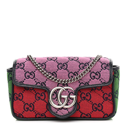 Gucci Monogram Multicolor Matelasse Diagonal Super Mini GG Marmont Shoulder Bag Pink Blue Red Yellow Green 1 of 10