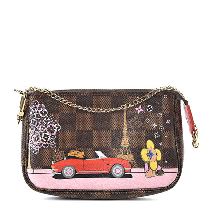 Louis Vuitton Damier Ebene 2019 Christmas Animation Mini Pochette Accessories Red 1 of 8