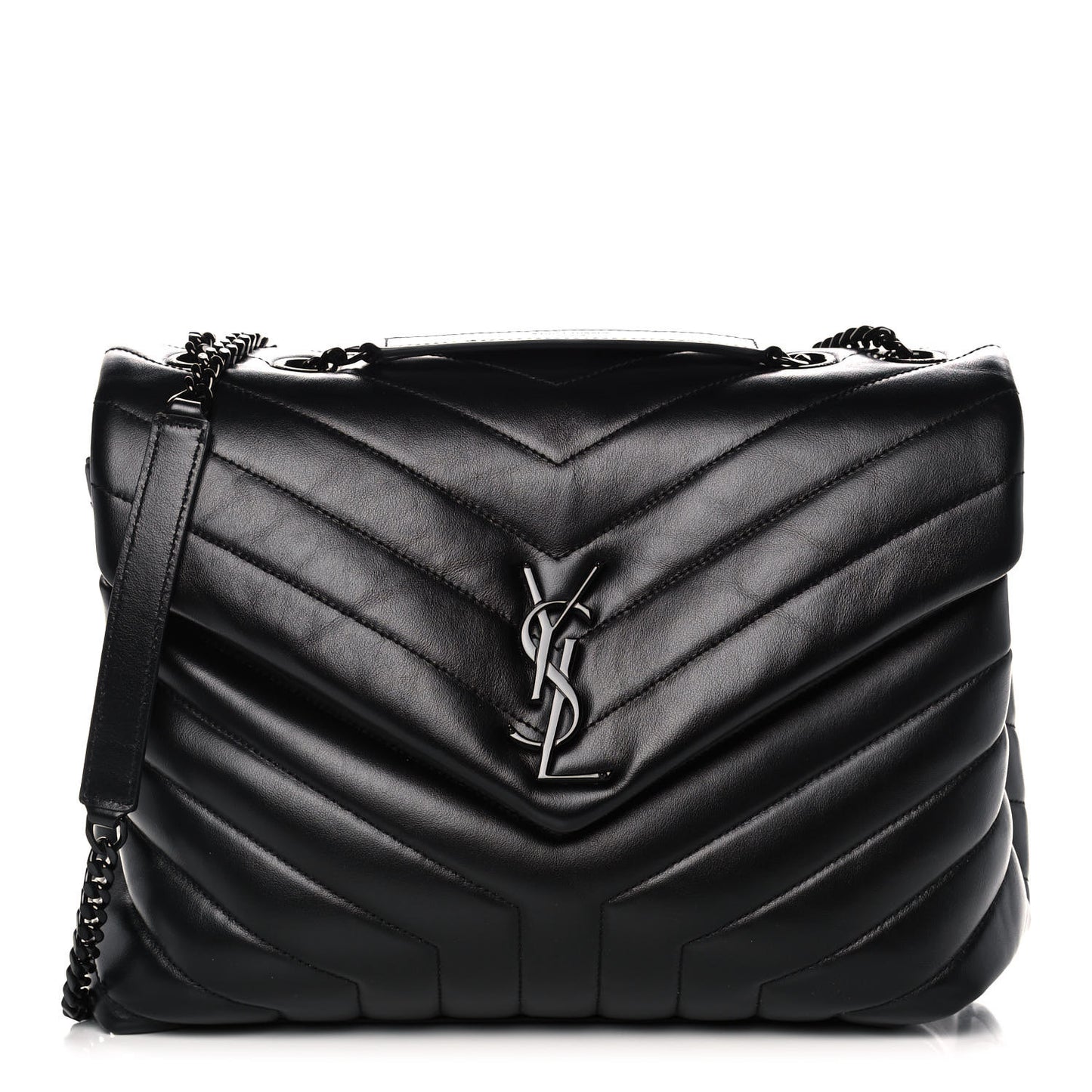 Calfskin Y Quilted Monogram Medium Loulou Chain Satchel Black