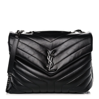 Saint Laurent Calfskin Y Quilted Monogram Medium Loulou Chain Satchel Black 1 of 13