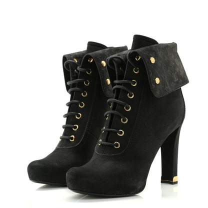Louis Vuitton Suede Lace Up Ankle Boots 39 Black 3 of 14