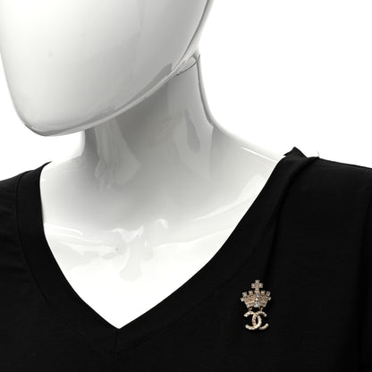 Chanel Pearl Crystal CC Crown Brooch Gold 2 of 5