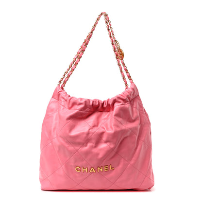 Chanel Shiny Calfskin Quilted Chanel 22 Drawstring Bag Pink 3 of 11