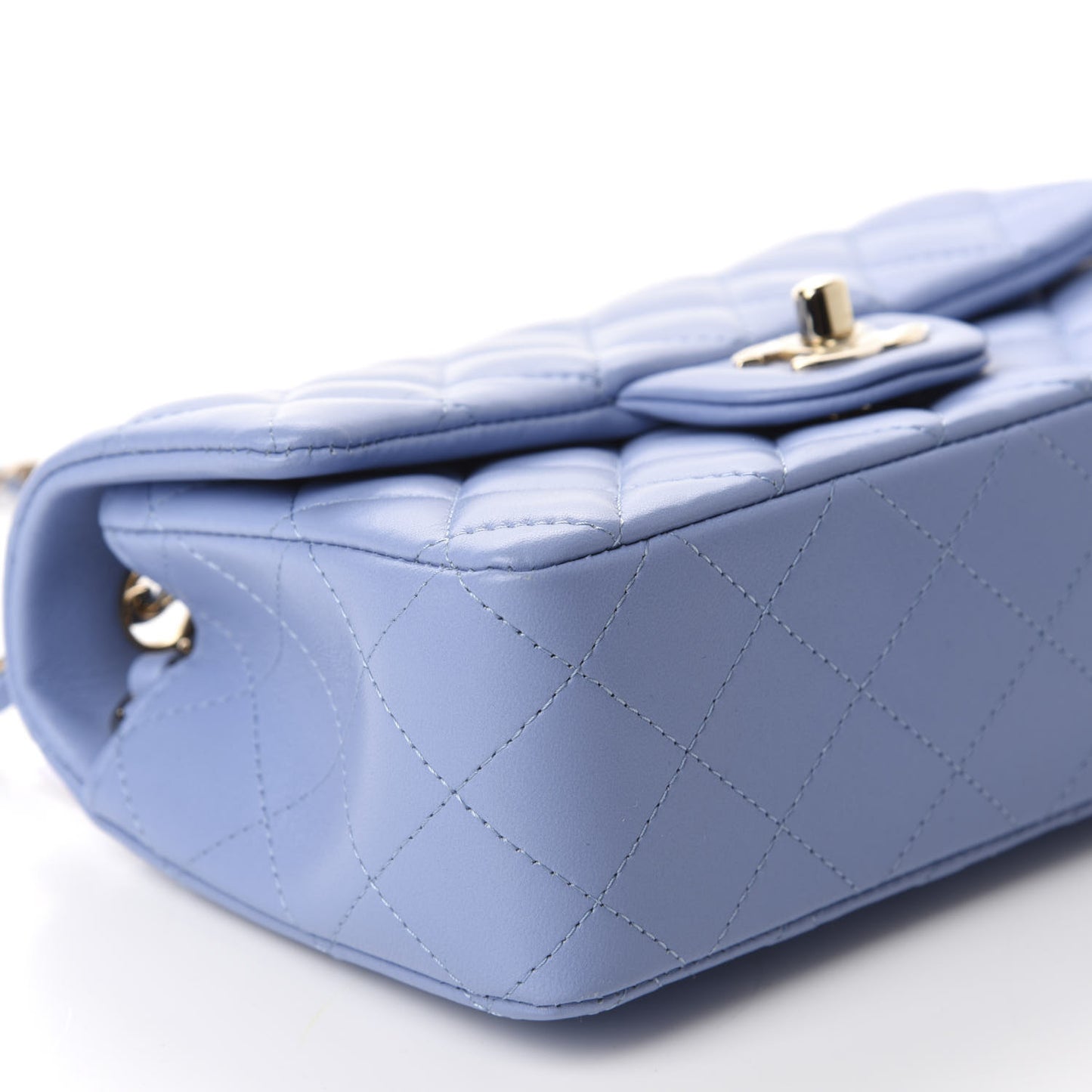 Lambskin Quilted Mini Rectangular Flap Light Blue