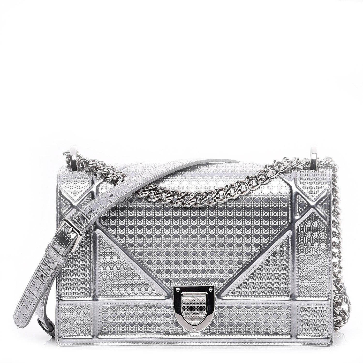 Christian Dior Metallic Patent Micro-Cannage Medium Diorama Flap Bag Silver 1 of 7
